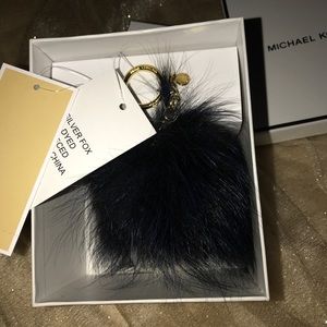 Michael Kors Large puff fox fur keychain NWT